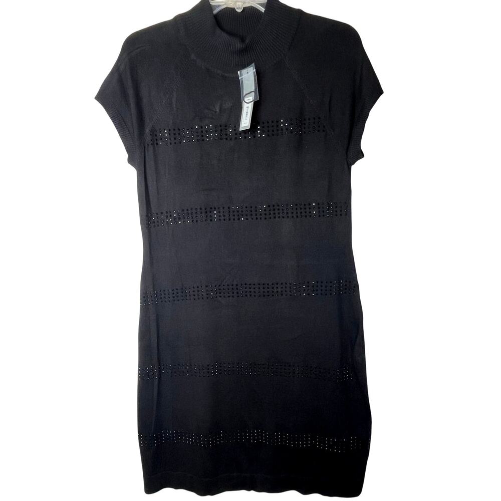Apt 9 Mock Neck Cap Sleeve rhinestone accented sweater dress, black, size L, NWT